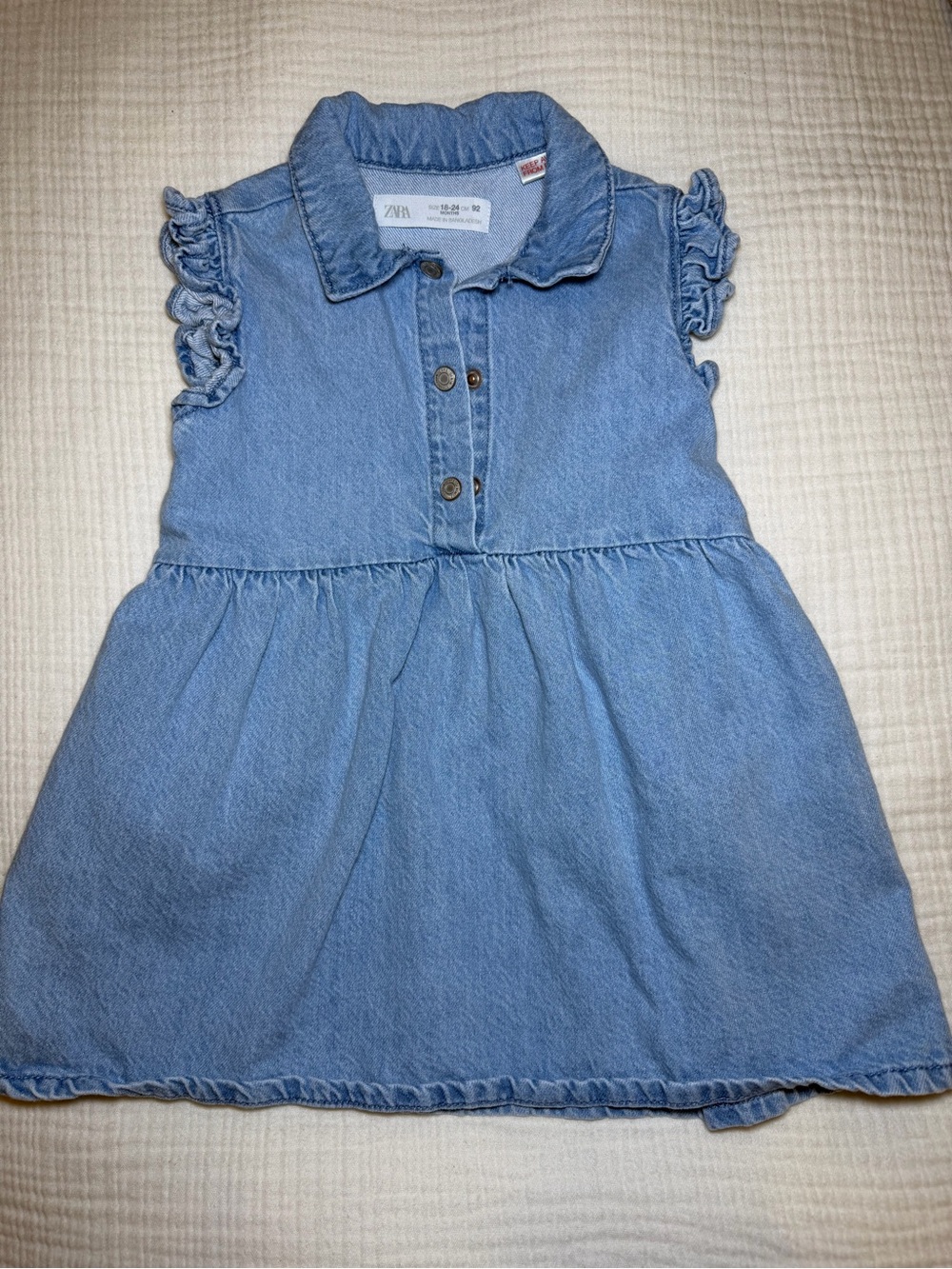 Baby Zara Light Blue Denim Ruffle Sleeve Button-Front Dress